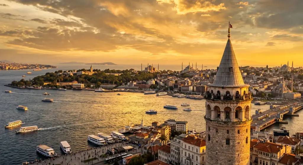 Iconic Galata Tower offering panoramic views for a tourist in Istanbul